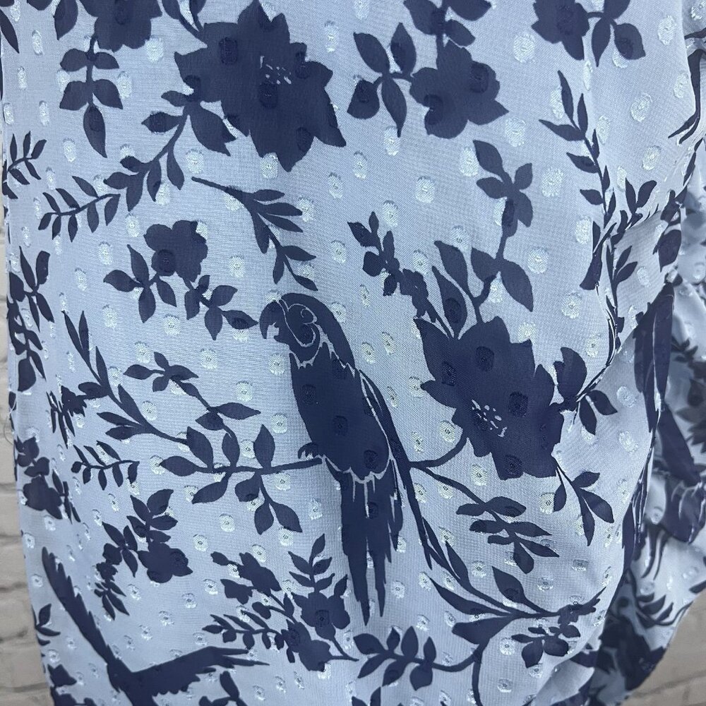 Eliza J Blue Macaw Bird Floral Sleeveless Textured Ruching Midi Trumpet Dress 8 - Picture 10 of 13
